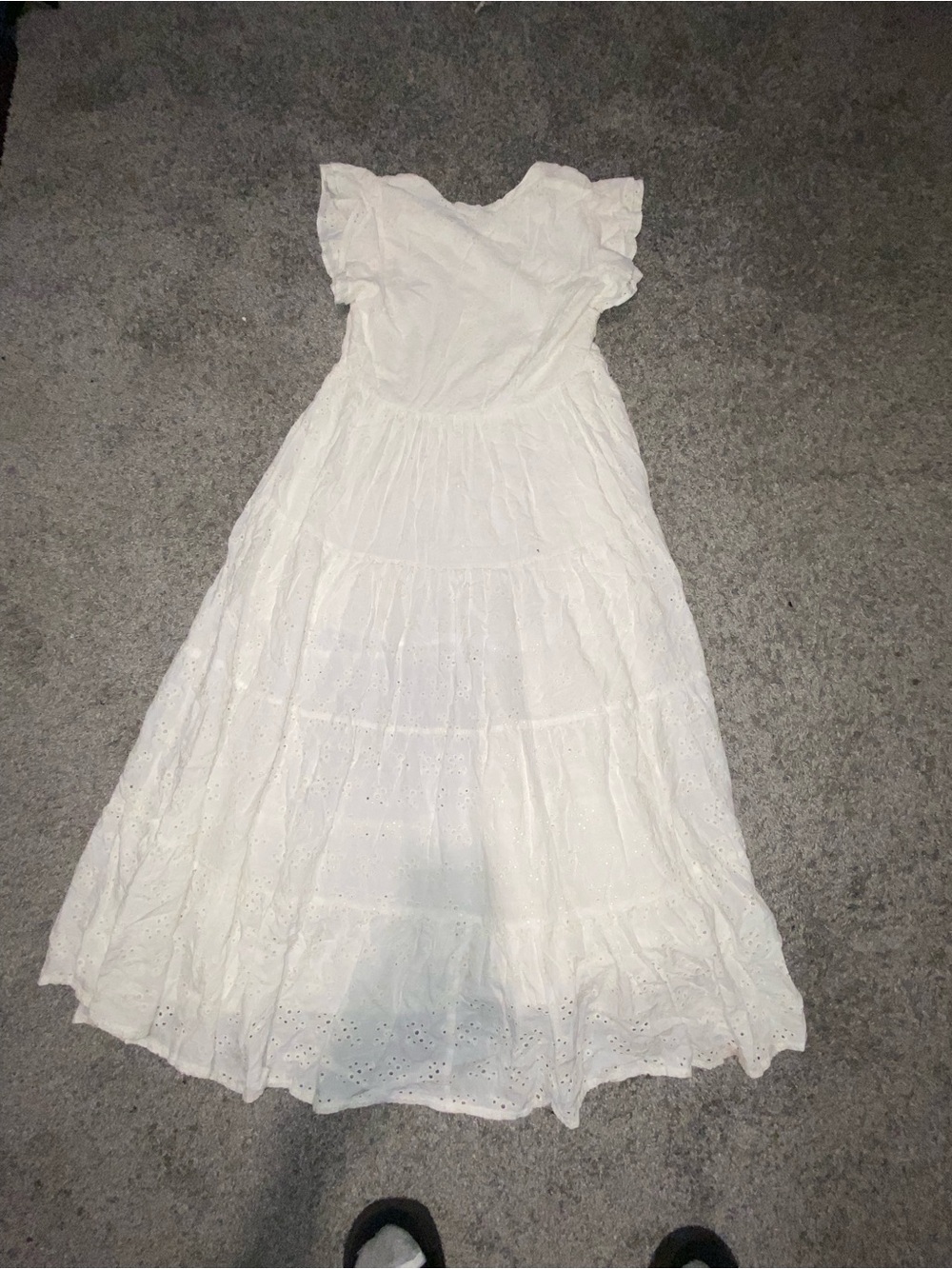 Olivaceous White Eyelet Tiered Maxi Dress for Girls